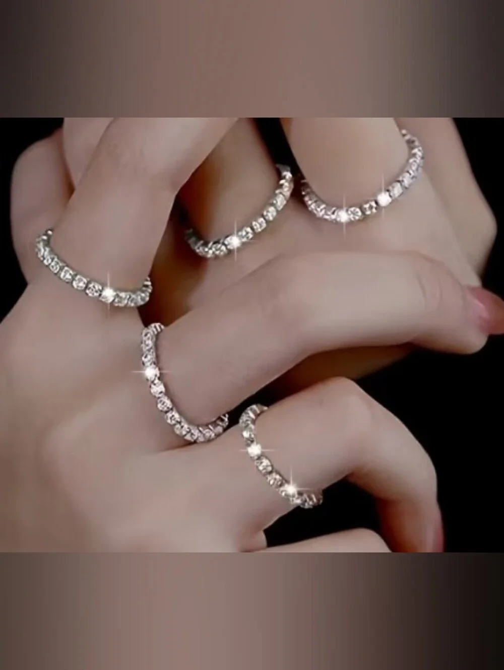 7/$10 Elegant Silver With Clear Crystals Ring - Elastic Ring (1-piece)